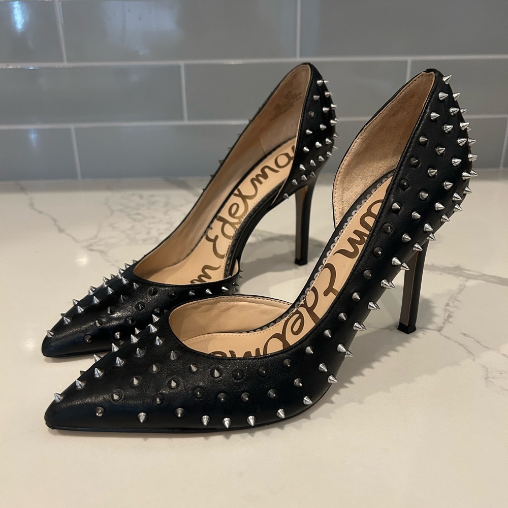 Sam Edelman Women's Hadlee Studded d’Orsay Leather Pumps Black Size 7.5 EUC